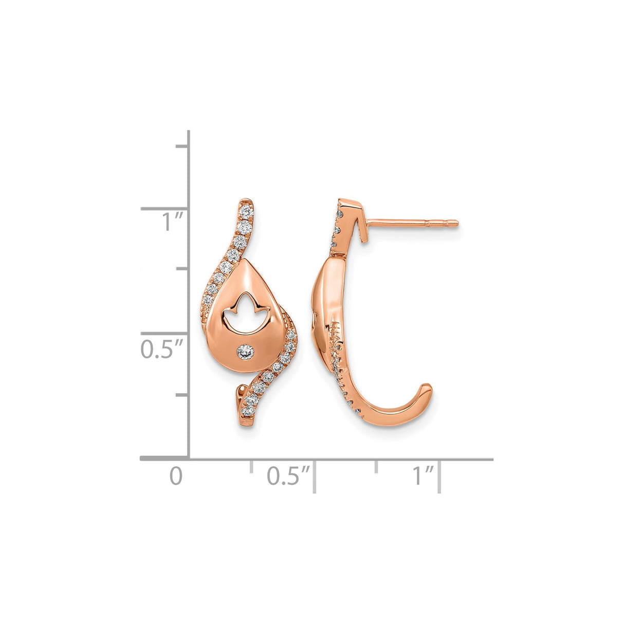 14k Rose Gold Teardrop Earrings with Dove Cutout and Diamonds Accents