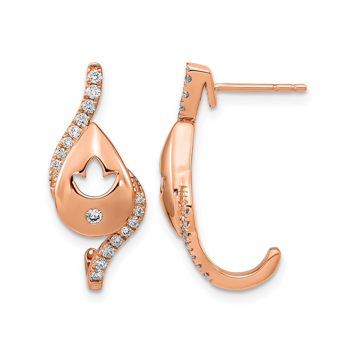 14k Rose Gold Teardrop Earrings with Dove Cutout and Cubic Zirconia Accents