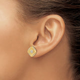 14k Yellow Gold Cushion Stud Earrings with Pavé Diamond Floral Cluster and Textured Finish