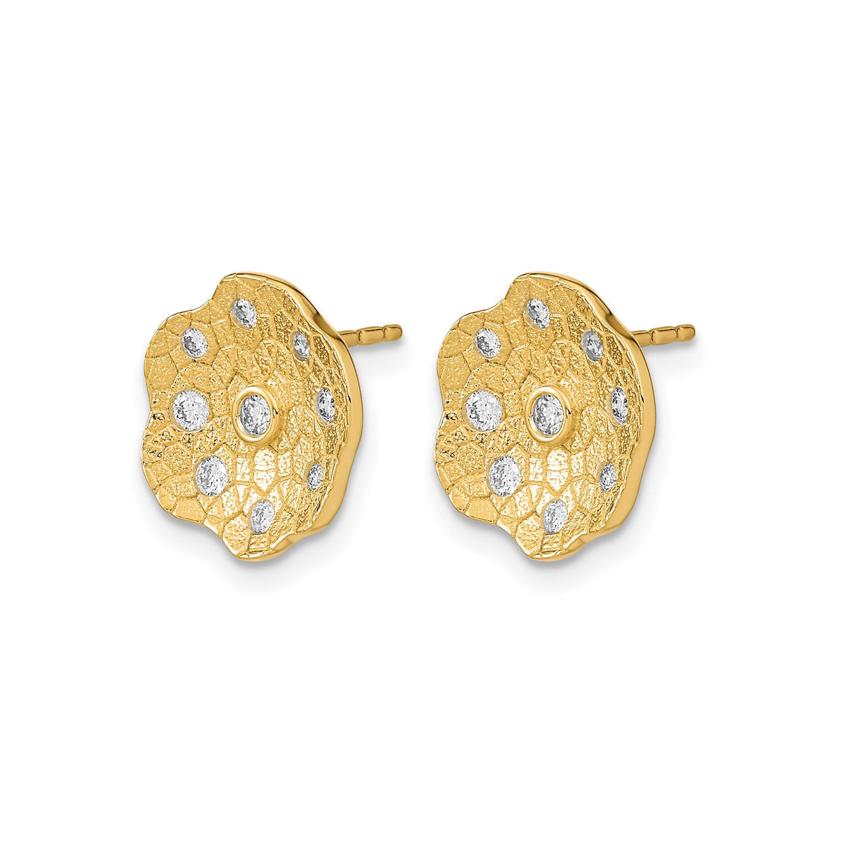 14k Yellow Gold Floral Stud Earrings with Diamond Accents for Women
