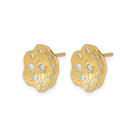 14k Yellow Gold Floral Stud Earrings with Diamond Accents for Women