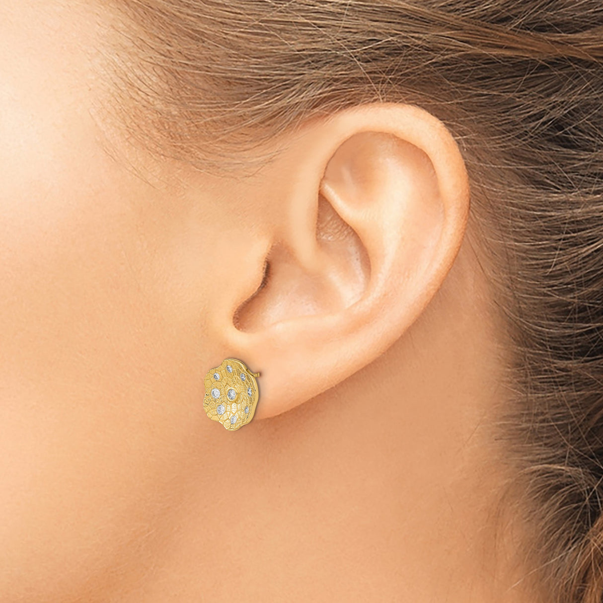 14k Yellow Gold Floral Stud Earrings with Diamond Accents for Women
