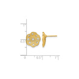 14k Yellow Gold Floral Stud Earrings with Diamond Accents for Women