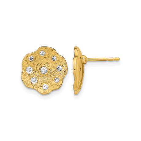 14k Yellow Gold Floral Stud Earrings with Diamond Accents for Women