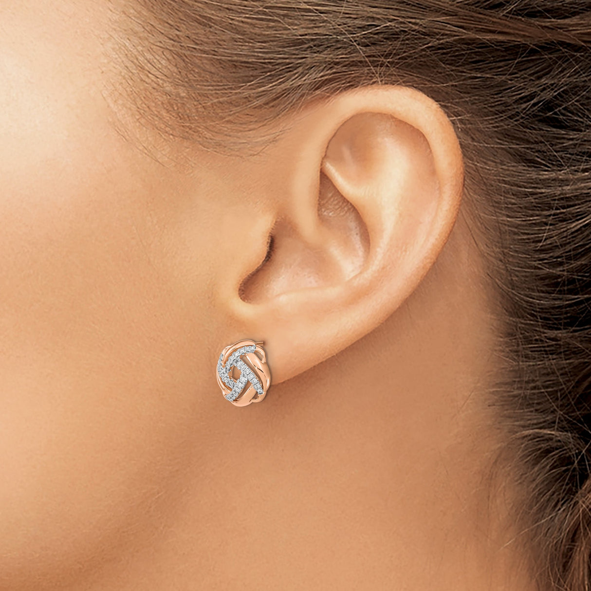 14K Rose Gold Knot Stud Earrings With Diamond Pave