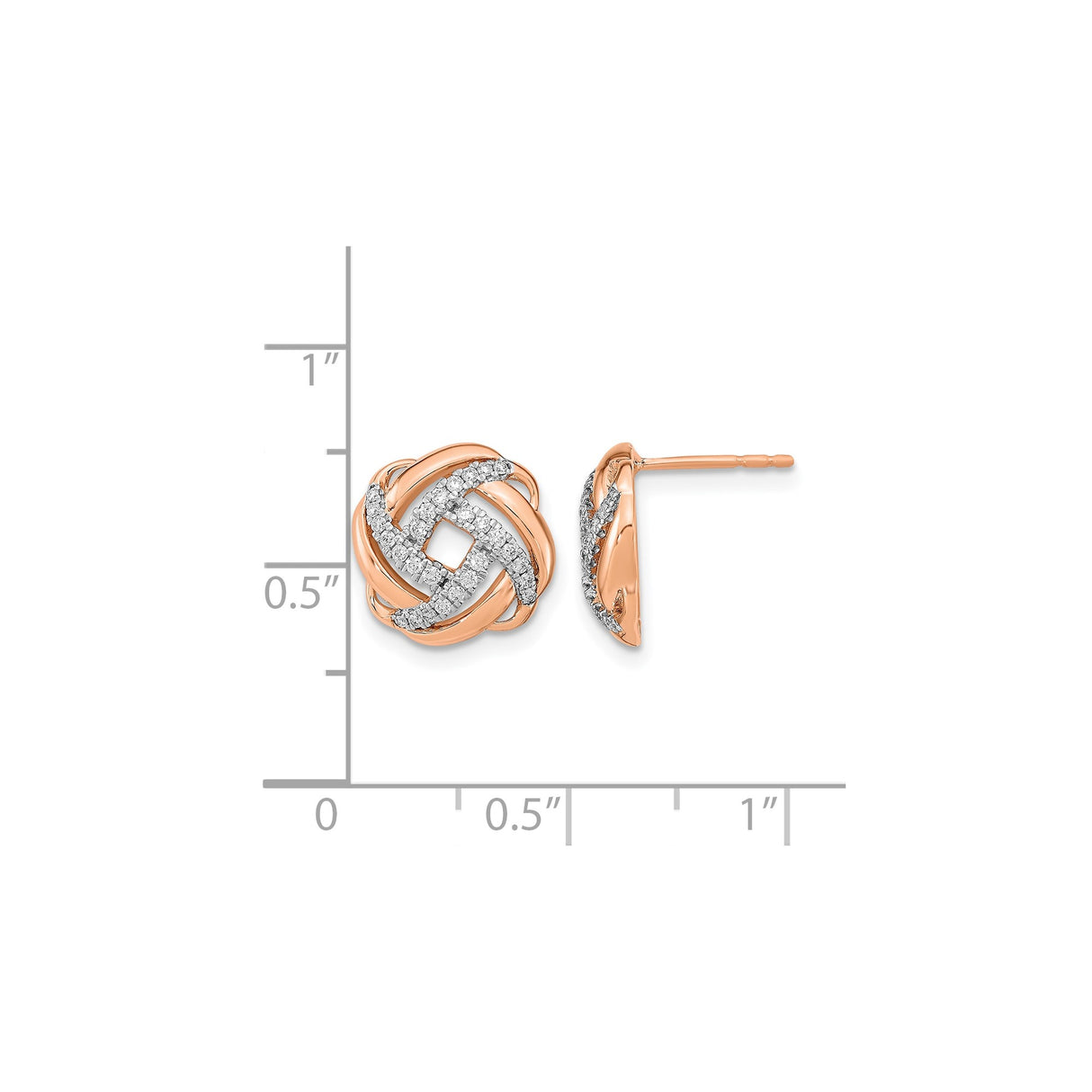 14K Rose Gold Knot Stud Earrings With Diamond Pave