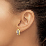 14k Yellow Gold Stud Earrings with Diamond Accents, Oval and Interlocking Marquise Design