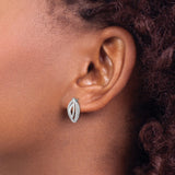 14k White Gold Stud Earrings with Diamond Accents, Ichthys Faith Symbol Open Design
