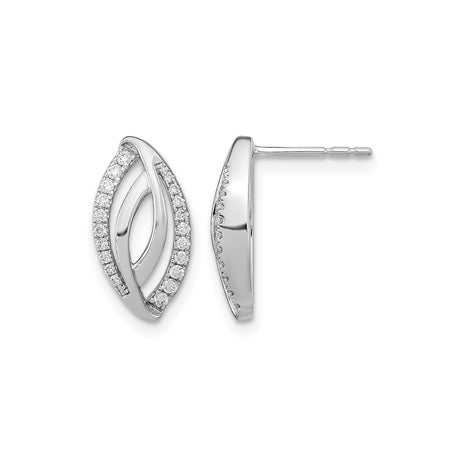 14k White Gold Stud Earrings with Diamond Accents, Ichthys Faith Symbol Open Design