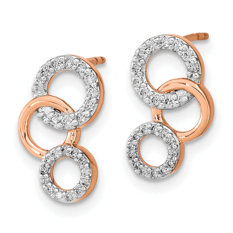 14k Rose Gold Stud Earrings with Pavé Diamonds, Interlocking Open Circles Design