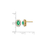 14k Yellow Gold Stud Earrings with Oval Emerald and Diamond Halo, Vintage Floral Style