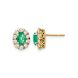 14k Yellow Gold Stud Earrings with Oval Emerald and Diamond Halo, Vintage Floral Style