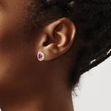 14k Yellow Gold Ruby Stud Earrings with Diamond Halo in Floral Cluster Design for Women