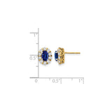 14k Yellow Gold Stud Earrings with Oval Sapphire Center and Diamond Halo Cluster Design