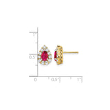 14k Yellow Gold Teardrop Stud Earrings with Ruby and Diamond Halo