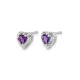 14k White Gold Heart Shaped Amethyst Stud Earrings with Diamonds, Romantic Jewelry for Women