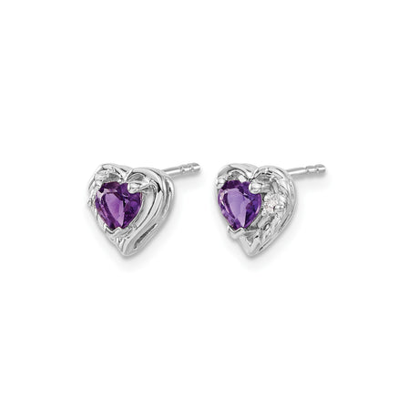 14k White Gold Heart Shaped Amethyst Stud Earrings with Diamonds, Romantic Jewelry for Women