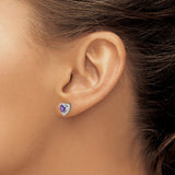 14k White Gold Heart Shaped Amethyst Stud Earrings with Diamonds, Romantic Jewelry for Women