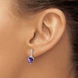 14k White Gold Heart Shaped Amethyst Stud Earrings with Diamond Accents for Women