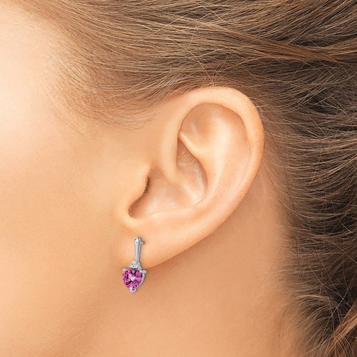 14k White Gold Heart Stud Earrings with Created Sapphire and Diamond Accents for Women
