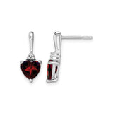 10k White Gold Heart Stud Earrings with Garnet and Diamond Accents for Women