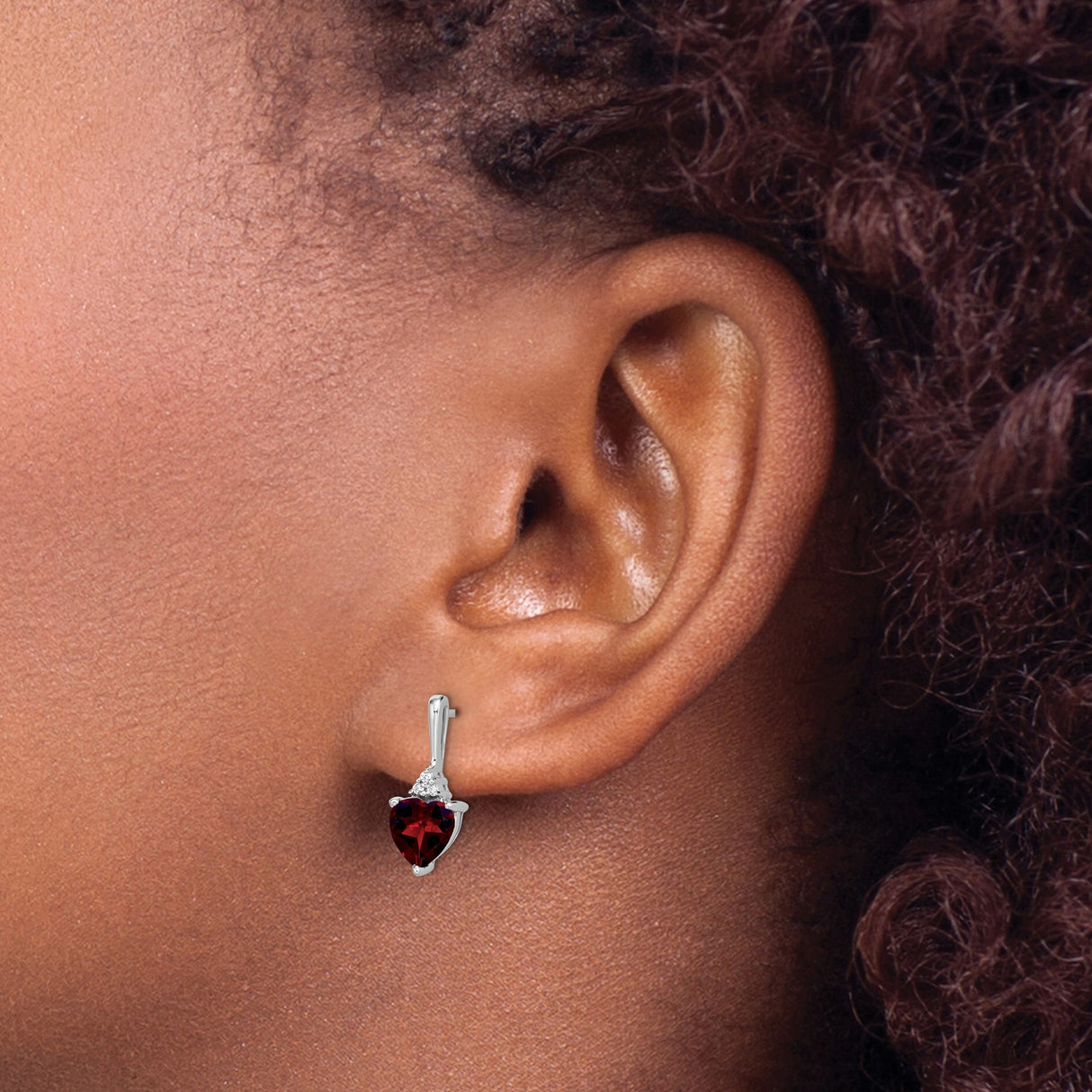 14k White Gold Heart Garnet and Diamond Accent Stud Earrings for Women