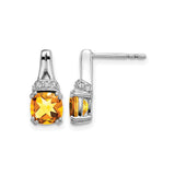 10k White Gold Stud Earrings with Citrine and Diamond Accents, Modern Minimalist Design for Women