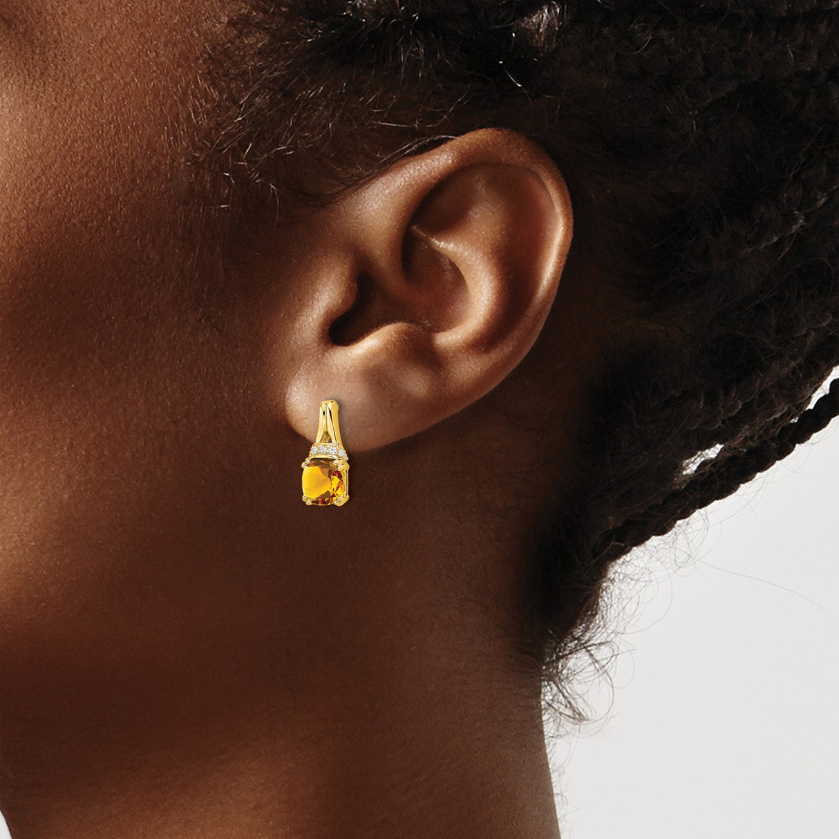 10k Yellow Gold Stud Earrings with Round Citrine and Diamond Accents, Modern Design