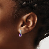 14k White Gold Amethyst Stud Earrings with Diamond Accent and Twisted Design