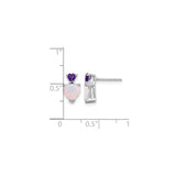 14k White Gold Stud Earrings with Heart Shaped Created Opal and Amethyst Stones