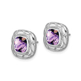 Sterling Silver Amethyst Stud Earrings with Cushion Cut Gemstone and Bezel Setting