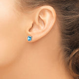 14k White Gold Blue Topaz Cushion Cut Stud Earrings with Lattice Design