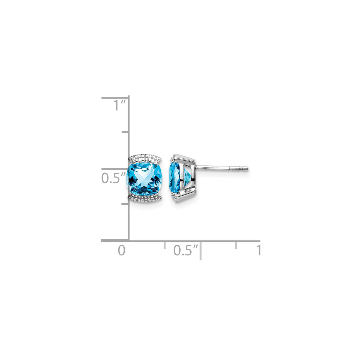14k White Gold Blue Topaz Cushion Cut Stud Earrings with Lattice Design