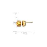 14k Yellow Gold Cushion Cut Citrine Stud Earrings with Decorative Grid Detailing