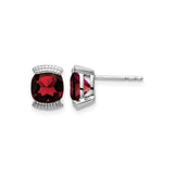 14k White Gold Garnet Stud Earrings, Cushion Cut January Birthstone Jewelry for Women