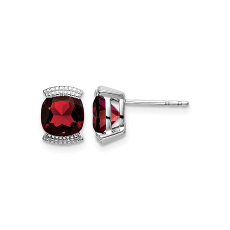 14k White Gold Garnet Stud Earrings, Cushion Cut January Birthstone Jewelry for Women