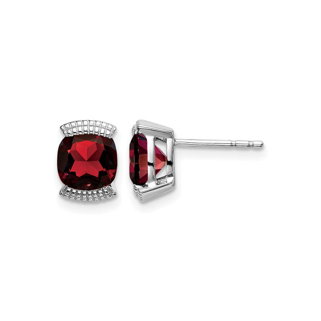 14k White Gold Garnet Stud Earrings, Cushion Cut January Birthstone Jewelry for Women