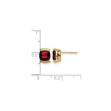 14k Yellow Gold Stud Earrings with Cushion Cut Garnet, Grid Design, January Birthstone