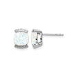 14k White Gold Opal Stud Earrings, Cushion Cut with Decorative Accents, Minimalist Style for Women