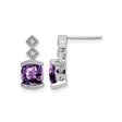14k White Gold Dangle Earrings with Cushion Cut Amethyst and Diamond Accents, Geometric Drop Design