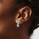 14k White Gold Dangle Earrings with Swiss Blue Topaz and Diamond Accents, Geometric Design