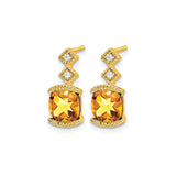 14k Yellow Gold Dangle Earrings with Cushion Cut Citrine and Diamond Accents in Geometric Style