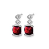 14k White Gold Dangle Earrings with Garnet and Diamond Accents, Formal Drop Jewelry for Women
