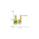 14k Yellow Gold Peridot Stud Earrings with Diamond Accents, Cushion Cut August Birthstone Jewelry