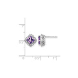 14k White Gold Stud Earrings with Amethyst and Diamond in Vintage Floral Filigree Setting