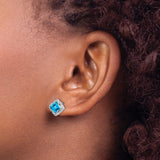 14k White Gold Stud Earrings with Swiss Blue Topaz and Diamond Accents, Vintage Filigree Design