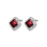 14k White Gold Garnet and Diamond Stud Earrings, Vintage Filigree Design for Women