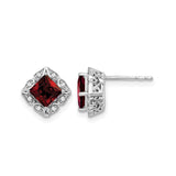14k White Gold Garnet and Diamond Stud Earrings, Vintage Filigree Design for Women