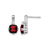 10k White Gold Drop Earrings with Cushion Cut Garnet and Diamond Accents for Women