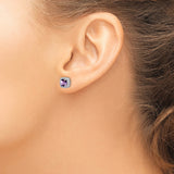 14k White Gold Amethyst Stud Earrings with Diamond Halo, Cushion Cut Purple Gemstone